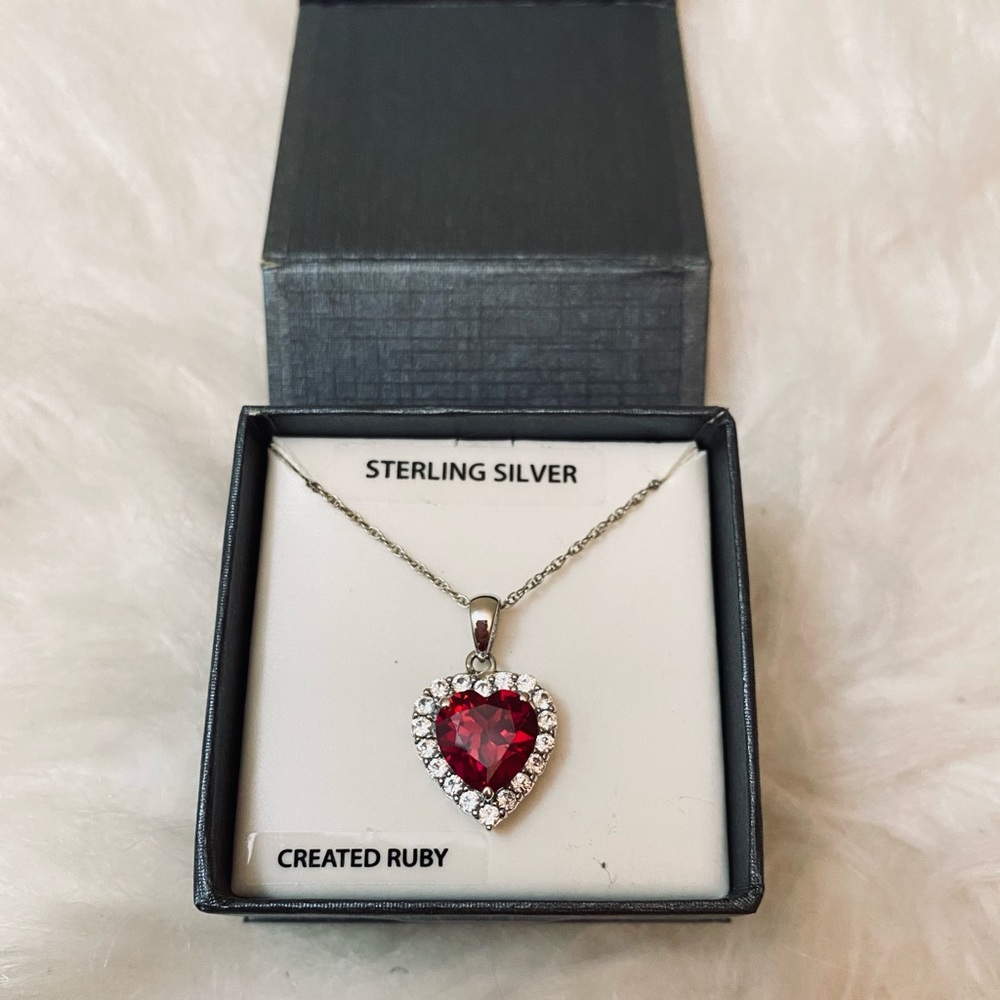 925 Sterling silver pendant necklace created ruby